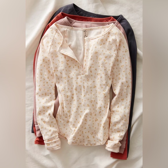 Free People Intimately Billie Layering long sleeve split neck Henley pink - Picture 16 of 16